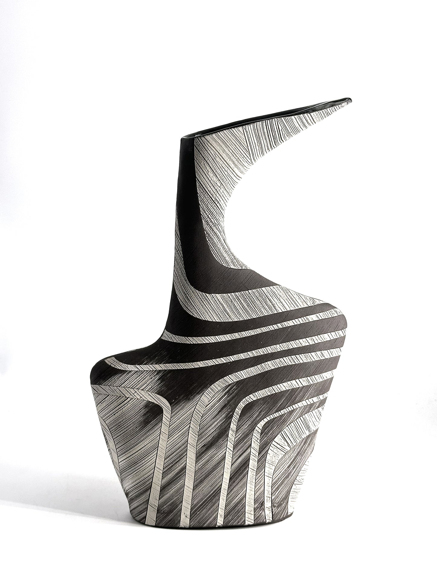 Black & white Calla vase by Yael Braha against a white background